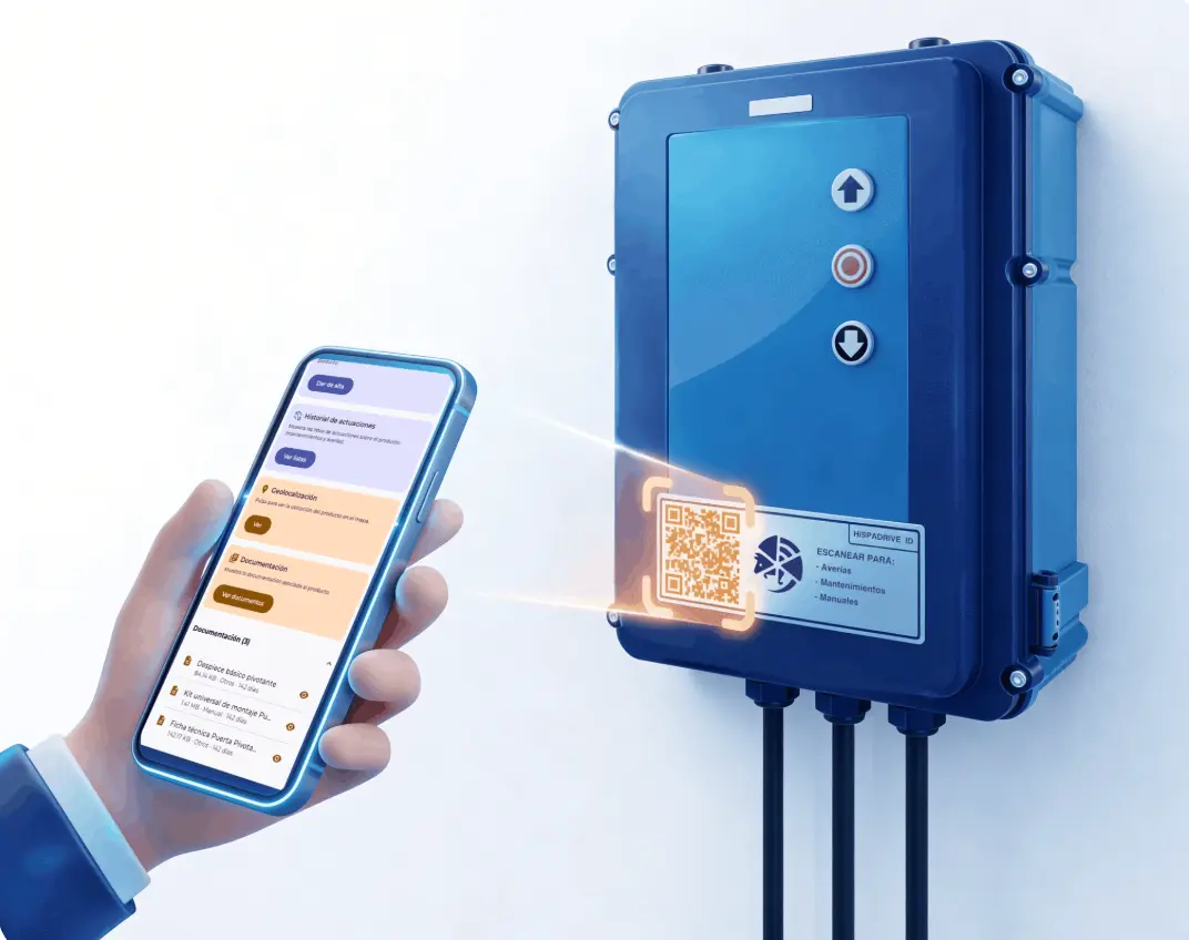 Esquema de Hispadrive ID para control, documentación y mantenimiento inteligente de equipos industriales