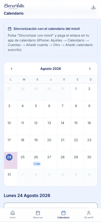 Clinic calendar Appointment calendar with mobile sync and daily detail