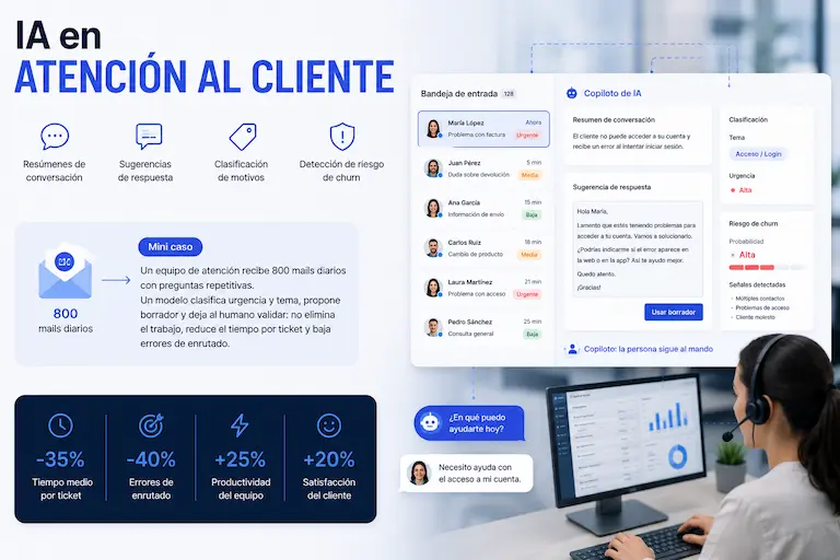 Inteligencia artificial aplicada a la atención al cliente: soporte, resúmenes y asistencia al equipo