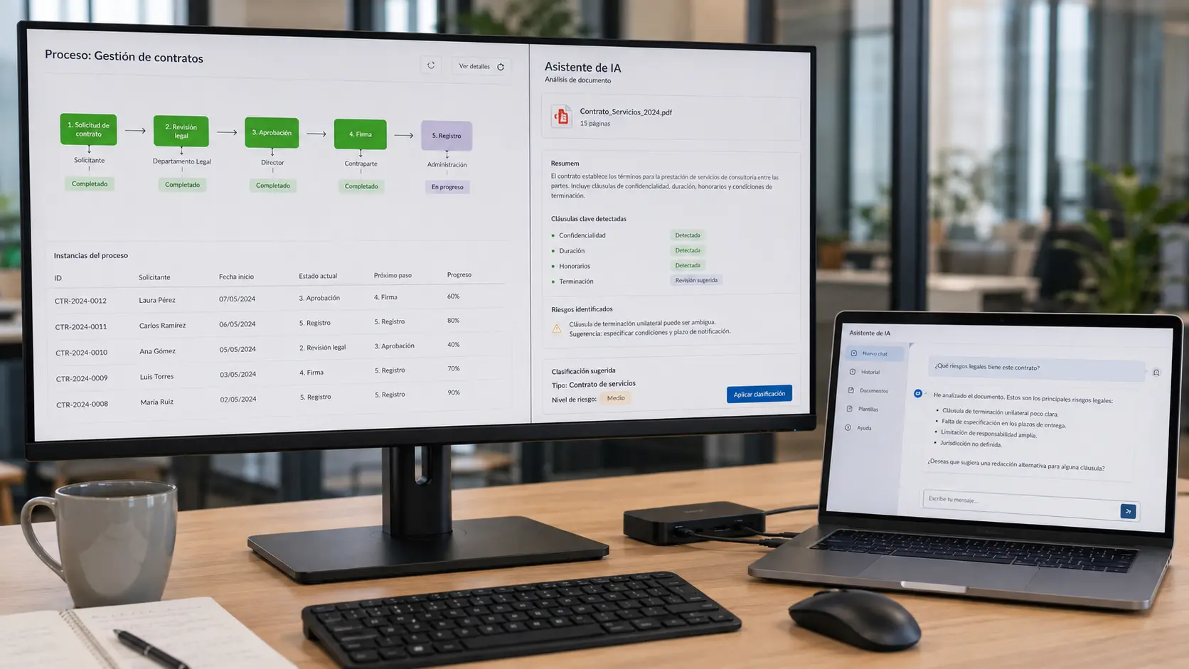 Visual comparison between an automated flow and an AI assistant analyzing documents