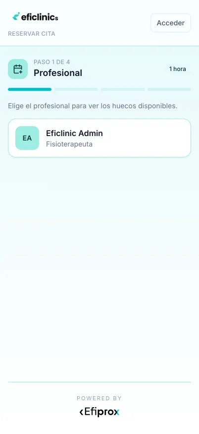 Reserva de cita en Eficlinics: primer paso, elegir el fisioterapeuta